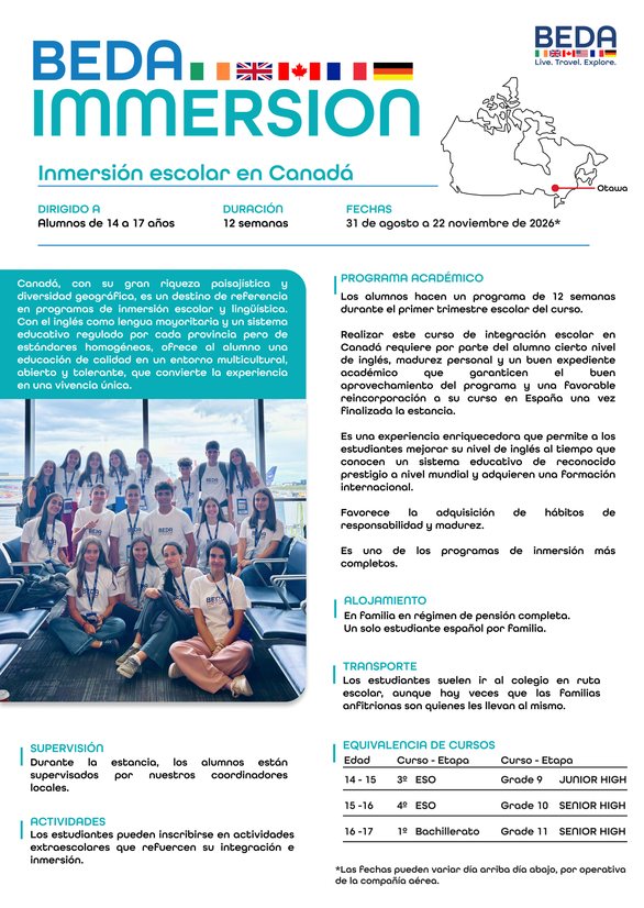 Ficha informativa: inmersión escolar en Canadá