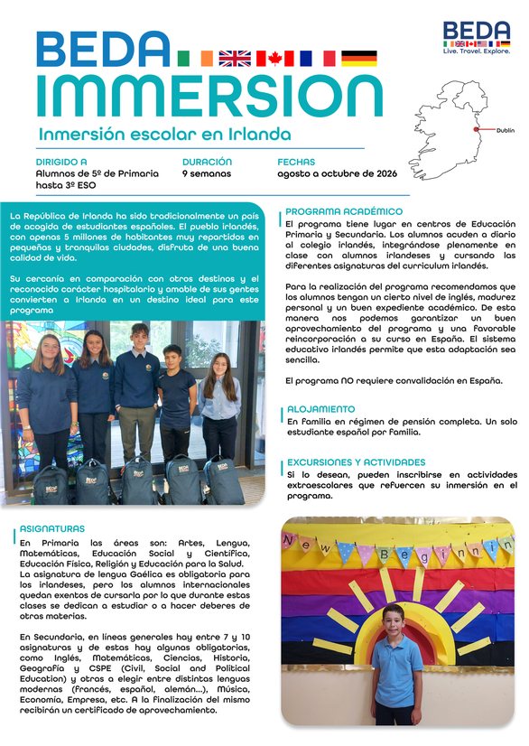 Ficha informativa: inmersión escolar en Irlanda